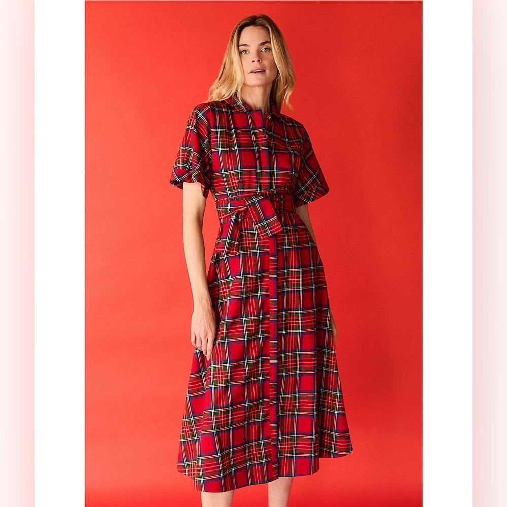 NWT Buru Donna Day Short Sleeve Contrast Bow Detail Stripe Print Shirt Dress